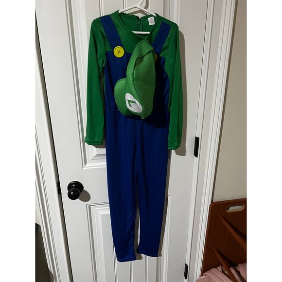 Halloween Unisex Kids Super Brothers Cosplay Jumpsuit Hat Luigi Plumber Costume - Picture 5 of 6